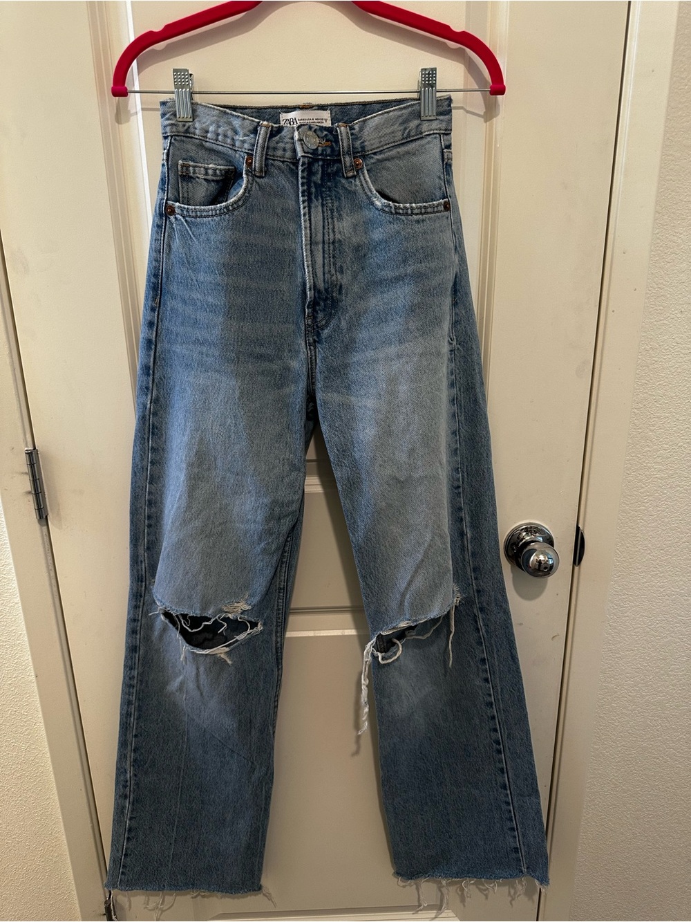 Zara Wide-Leg High-rise Light Blue Distressed Relaxed Jeans